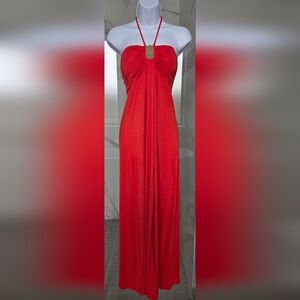 Teeze Me Orange Halter Maxi Dress- Size S